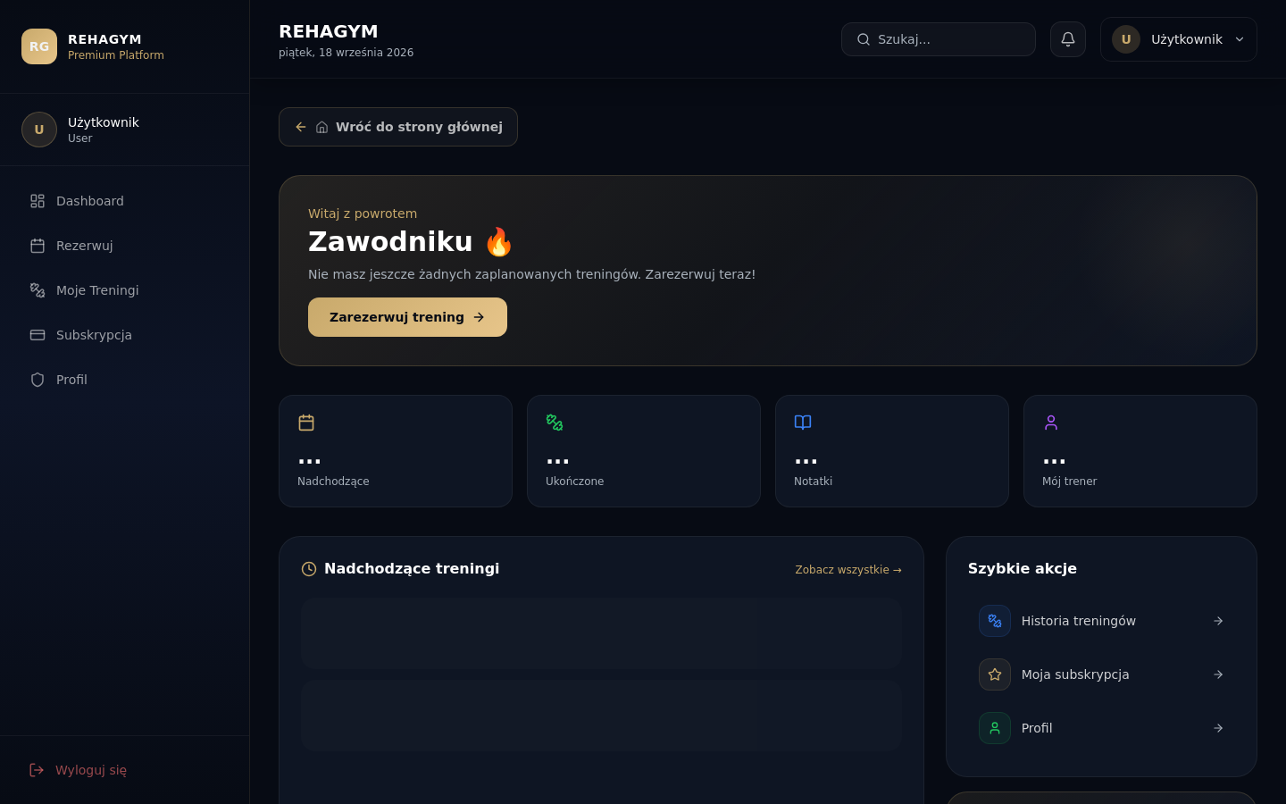 Widok dashboardu klienta REHAGYM